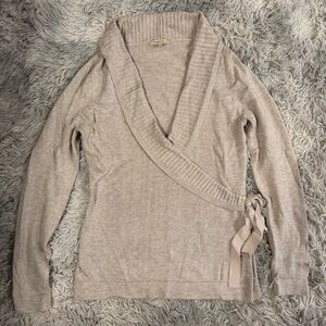 RW&CO. Taupe Wrap V-Neck Sweater with Side Tie